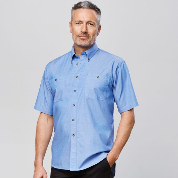 Mens Wrinkle Free Chambray Short Sleeve Shirt Thumbnail