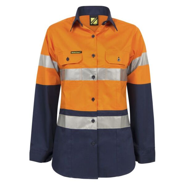 Womens Hi Vis Vented Cotton Drill Shirt With CSR Reflective Tape Thumbnail